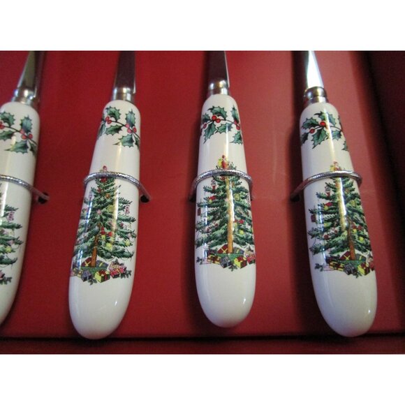 Spode Christmas Tree Teaspoons Ceramic Handle Six New In Box - Picture 4 of 12